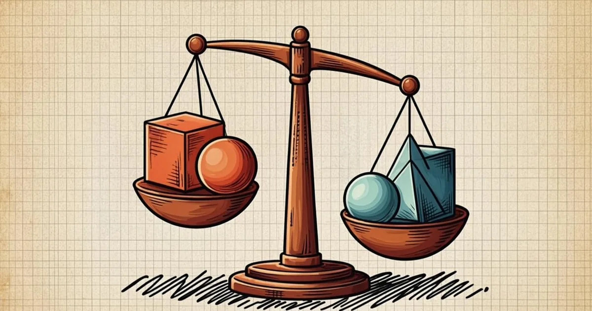 Abstract balance-scale illustration with geometric weights on each pan, representing the trade-offs and imbalance of meme-coin risk.
